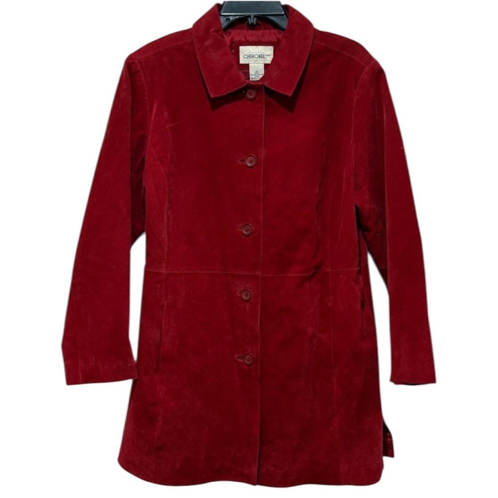 VTG 90s Cherokee Red Suede‎ Leather Jacket XL Holiday Boho Hippie Classic